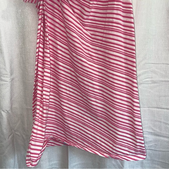 Talbots Dress Medium Pink Stripe Sleeveless Stretch Midi Bow Tie Front Waist - Picture 3 of 8